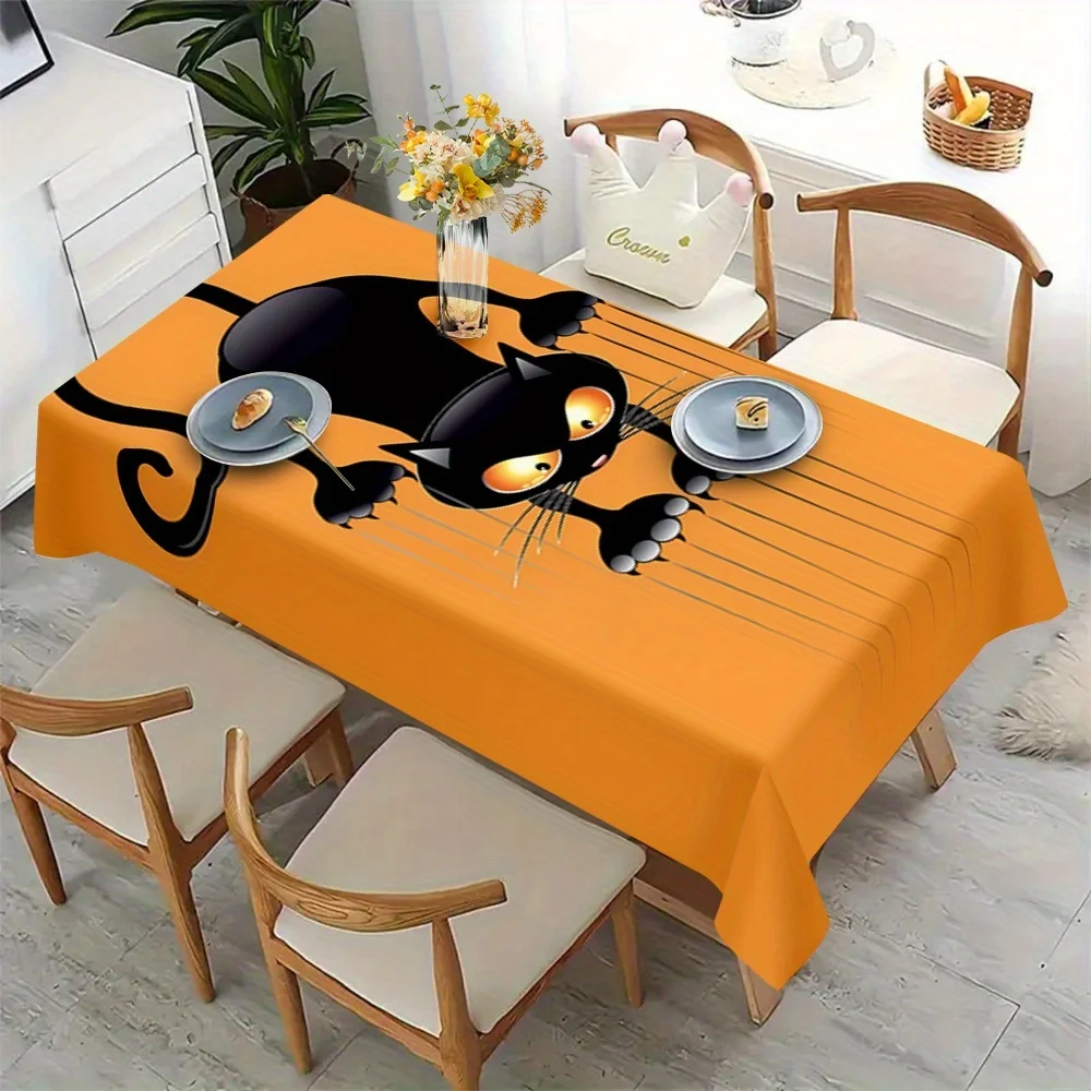 Black kitten pattern tablecloth - suitable for picnics, camping, weddings, parties, festivals, etc.zyc