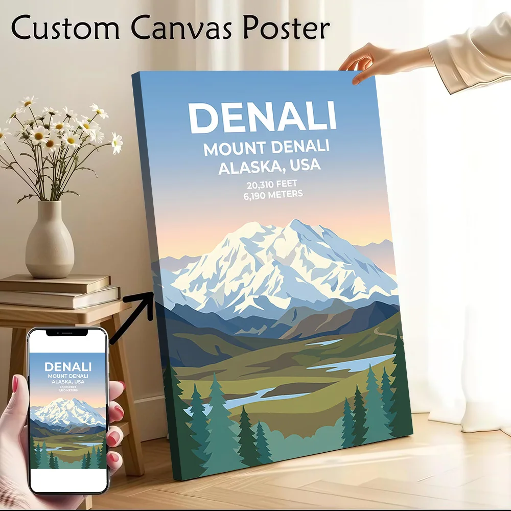 Denali Mount Denali Alaska USA Canvas Wall Art Poster Custom Photo Print Modern Painting for Fans Home Decor Ornaments Bedroom