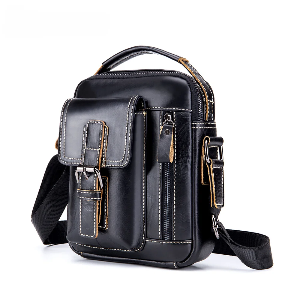 

Brand New Genuine Leather men's Crossbody Shoulder bag Vintage Cowhide Messenger Bag for male Small Casual handbag