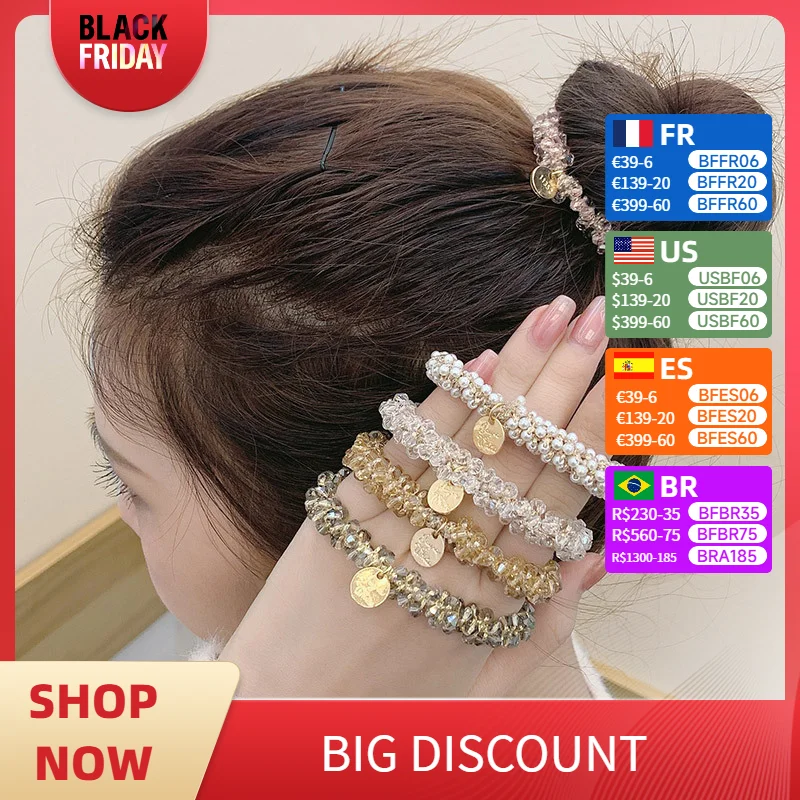 Korean version pearl headband simple temperament bracelet dual-use rubber band crystal headband sweet hair accessories