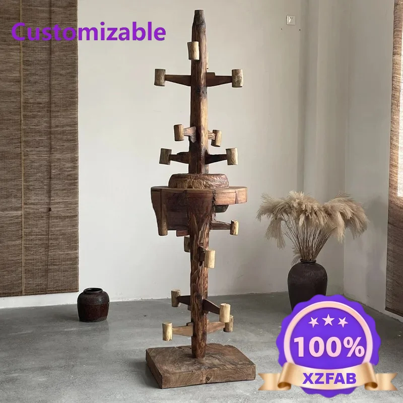 Factory Direct 2026 Customized wabi-sandy wind solid wood piles, living room sofa decoration ornaments, home bed and breakfast f
