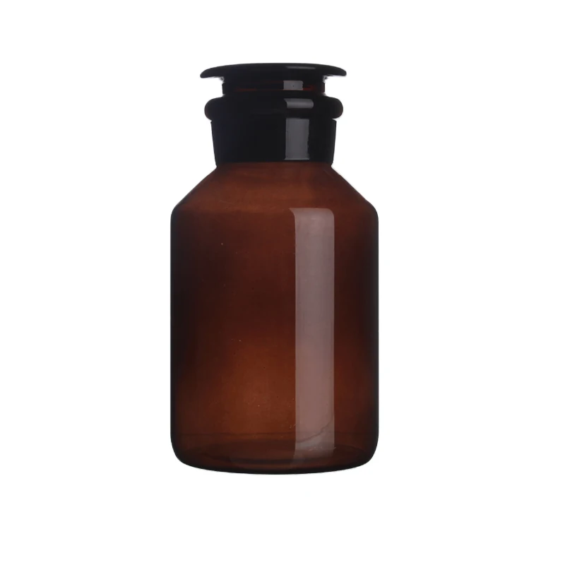 60ml 125ml 250ml 500ml 1000ml Lab Sample Glass Reagent Refillable Bottle Wide Ground Neck Jars Amber with Stopper