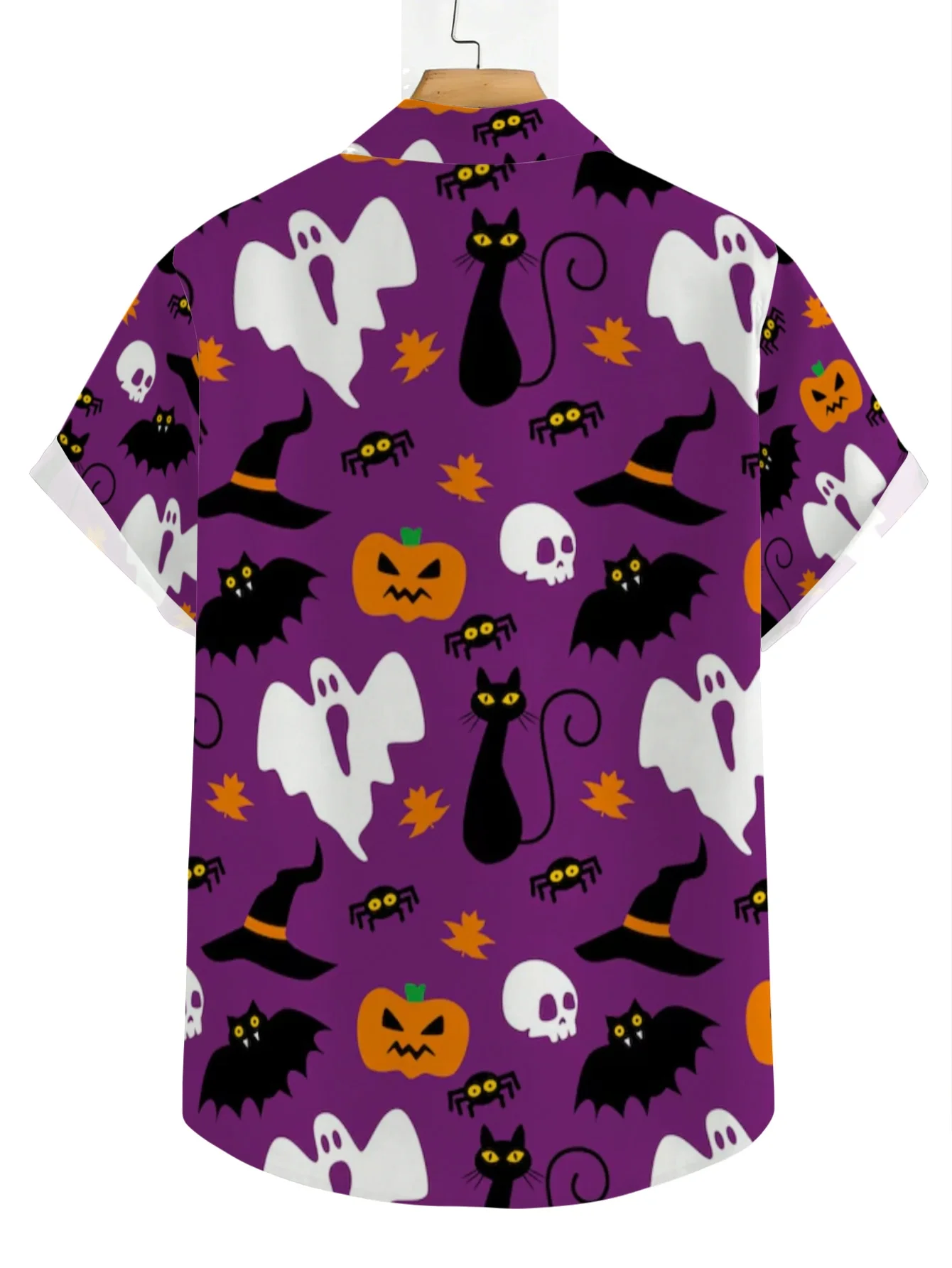 Men's Shirt Halloween Ghost Pumpkin Black Cat Bat Print Short Sleeve Lapel Button Down Holiday Party Casual Tops Men Clothing