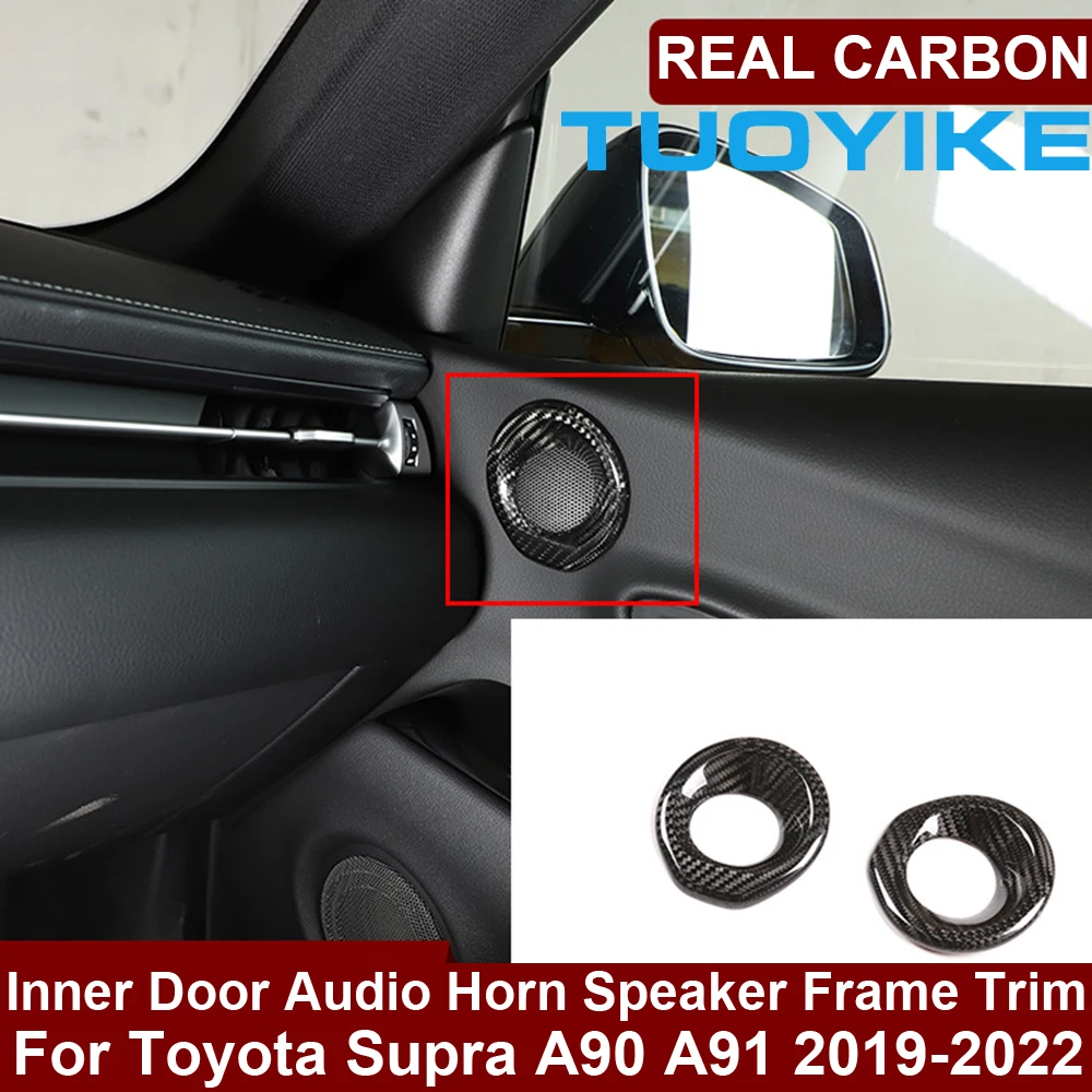 Real Dry Carbon Fiber Interior Door Audio Horn Speaker Cover Frame Trim Decoration Racing Parts For Toyota Supra A90 A91 2019-22