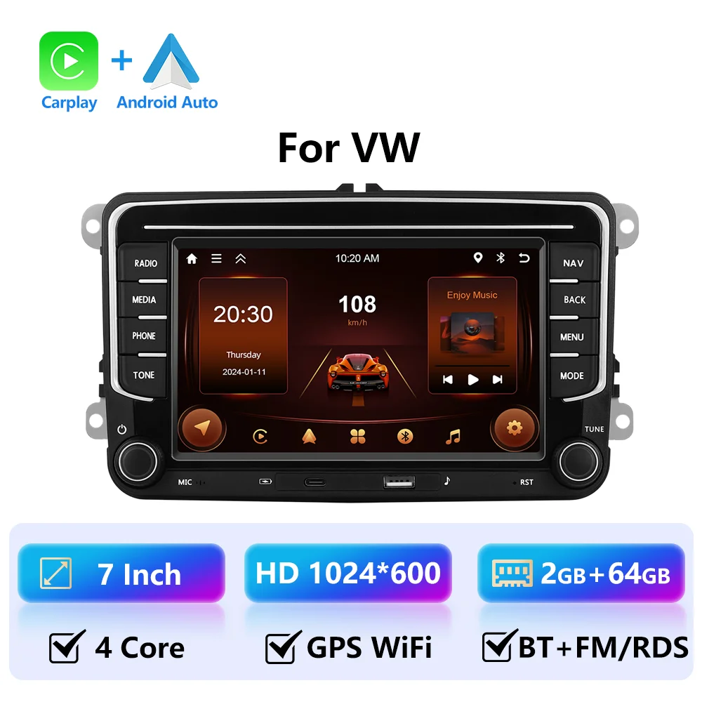 Leekooluu 7 "Carplay Android Auto Radio Voor Volkswagen Vw Passat B6 B7 Cc Tiguan Touran Golf Polo Auto Multimedia Gps Speler