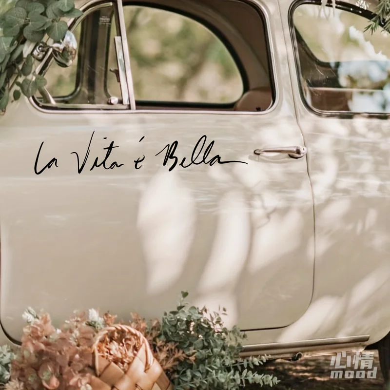 

Mood Bumper Stickers/Life Is So Beautiful Handwritten Italian~Car Body Door Decoration Sticker