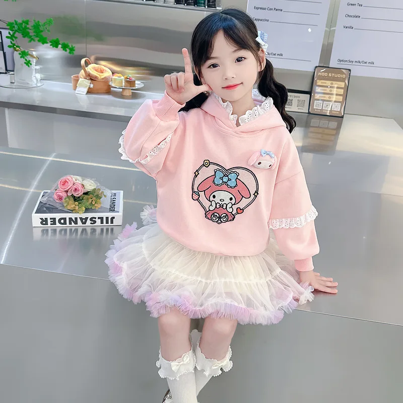 Girls Kuromi Hooded Sweatshirt Cartoon Sanrios My Melody Cinnamoroll Kids Sweatshirt Fashion Tops Cute Gauze Kids Autumn Clothes