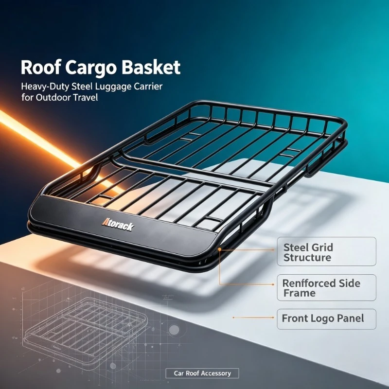 Sport Style Full Metal Carbon Steel Roof Basket Off-road Luggage Tray Rack Heavy Duty Car Exterior Cargo Carrier Accessory