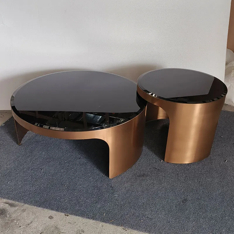 Tavolino rotondo combinato alto e basso villa tavolino da caffè in vetro temperato minimalista leggero e di lusso in acciaio inossidabile