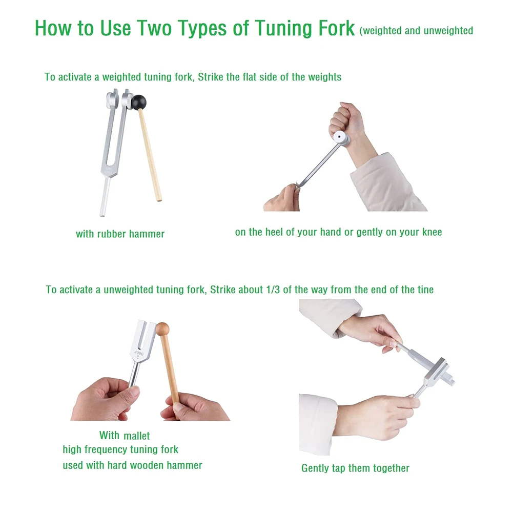 A43T 4Pcs Tuning Fork Set(128Hz, OM 136.1Hz, MI 528Hz, 4096Hz),for Healing Chakra,Sound Therapy,Reliever Stress