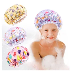 New Shower Cap for Kids Large Reusable Double Layer Waterproof Shower Cap Elastic Band Bath Hair Cap for Women Girls Spa Salon