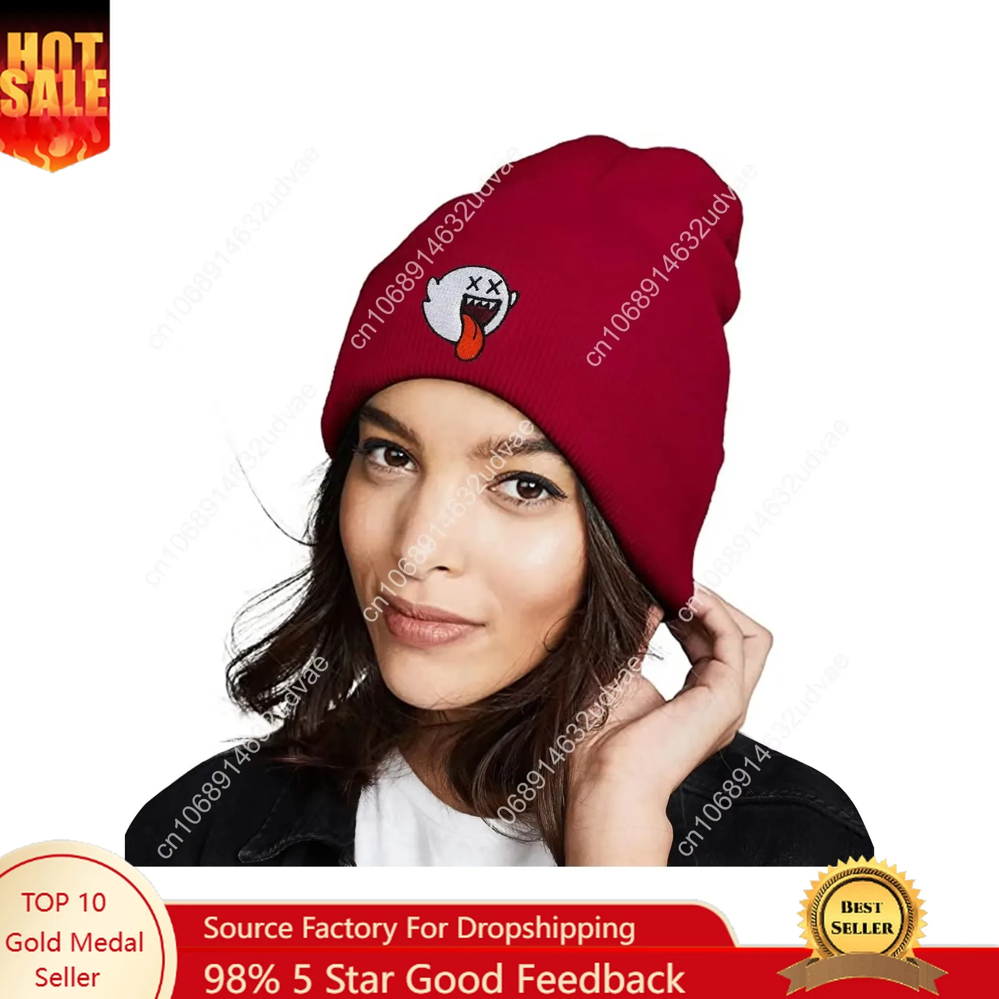 

Nueasrs Funny Ghost Beanie Hats for Men and Women, Goth Cool Winter Skull Knit Hat Gift