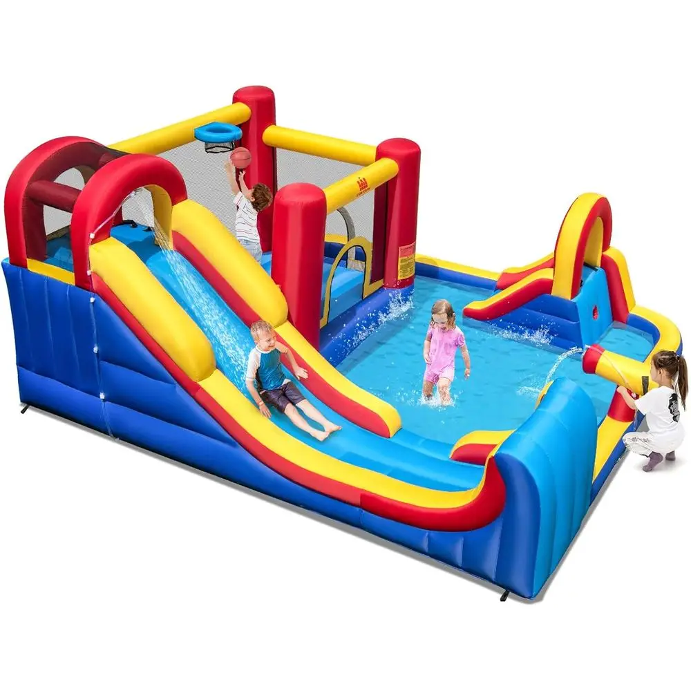 

Водная горка Iatable, двойные горки для серфинга 7-в-1, детский замок для прыжков в аквапарке для больших детей 3-12 лет, водные горки Iatables fo