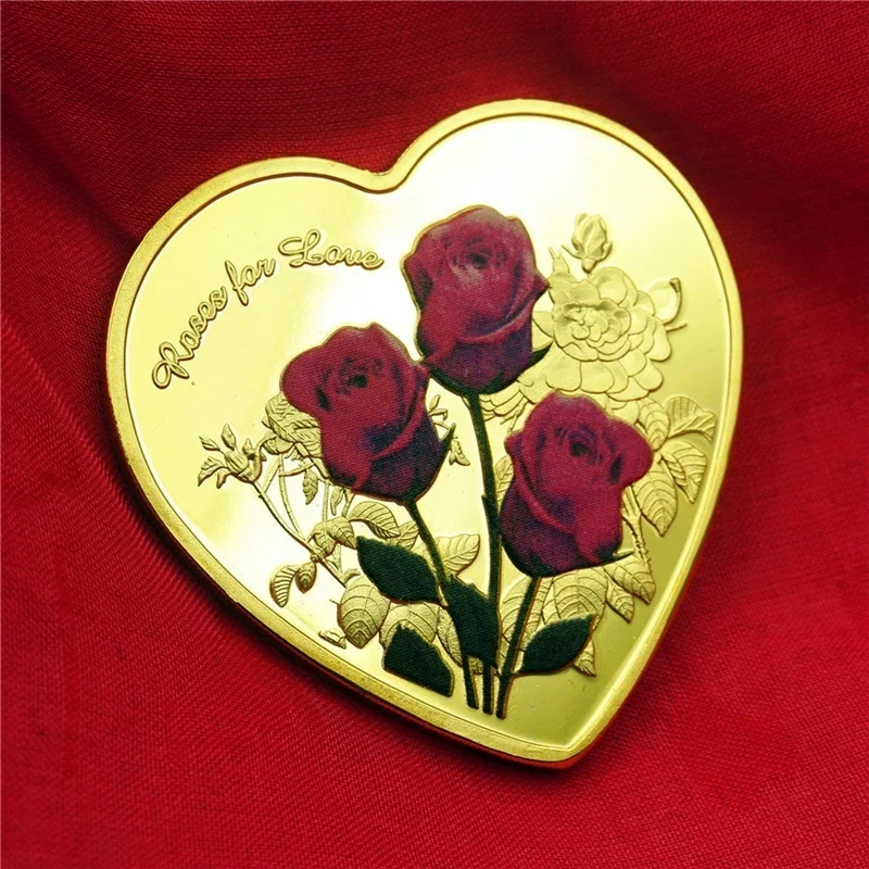 1Pcs 38mm Heart Rose Valentine's Day Commemorative Coin I Love You Emulation Valentine's Day Game Currency Copy Coin