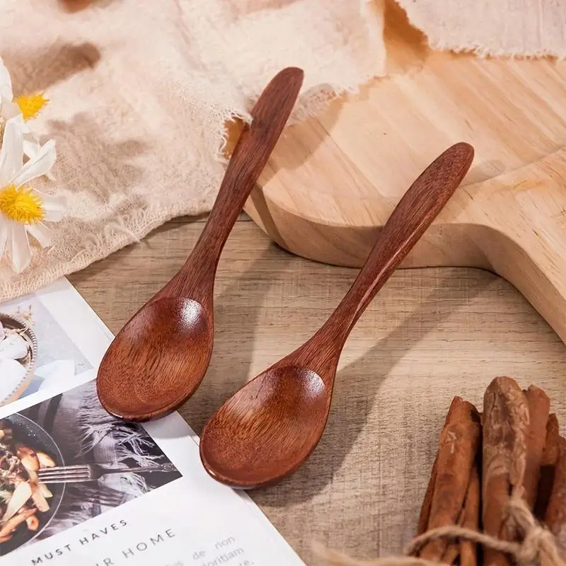 1/2/6PCS Wooden Tea Spoon Long Coffee Spoons Small Teaspoon Set Wood Honey Dessert Spoon Coffee Drink Stirrer Teaspoon Tableware