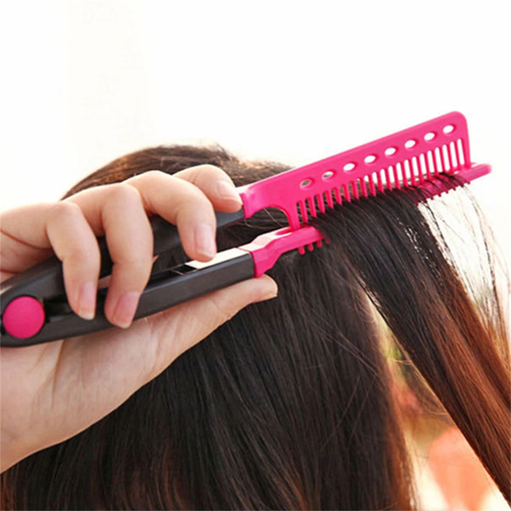 

1PC Barber V Type Hair Straightener Comb Anti-static Haircut Hairdressing Brush Comb Folding Salon Hair Comb Clip Women