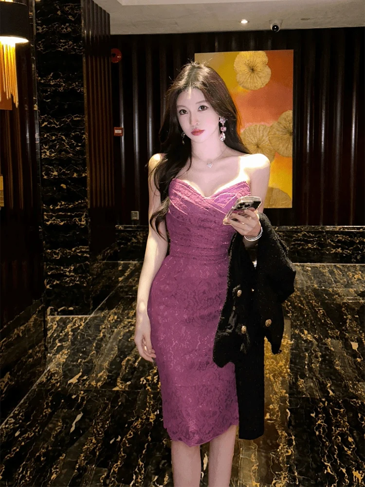 

XZY Сексуальное кружевное платье на одно плечо для женщин, облегающее, с завышенной талией, длинная юбка, большие размеры, повседневная одежда, полиэстер