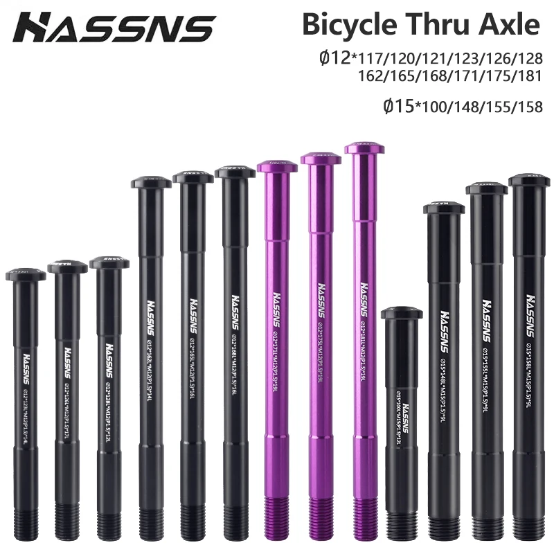 HASSNS Bicycle Thru Axle Mountain Bike Fork Shaft 12/15*117/128/165/175/181/100/148/155/158MM MTB Wheel Axishub Aluminium Alloy