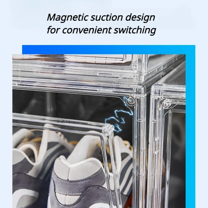 Acrylic thickened shoe box, storage box, drawer style organizing box, foldable, magnetic suction, shoes storage