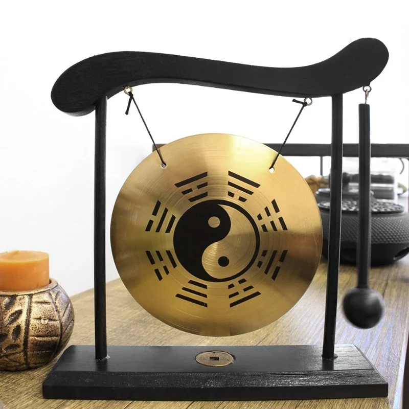 Mini Desktop Gong Table Wind Chime Percussion Instruments With Mallet For Home Decor Housewarming Gift - Dragon With Taiji
