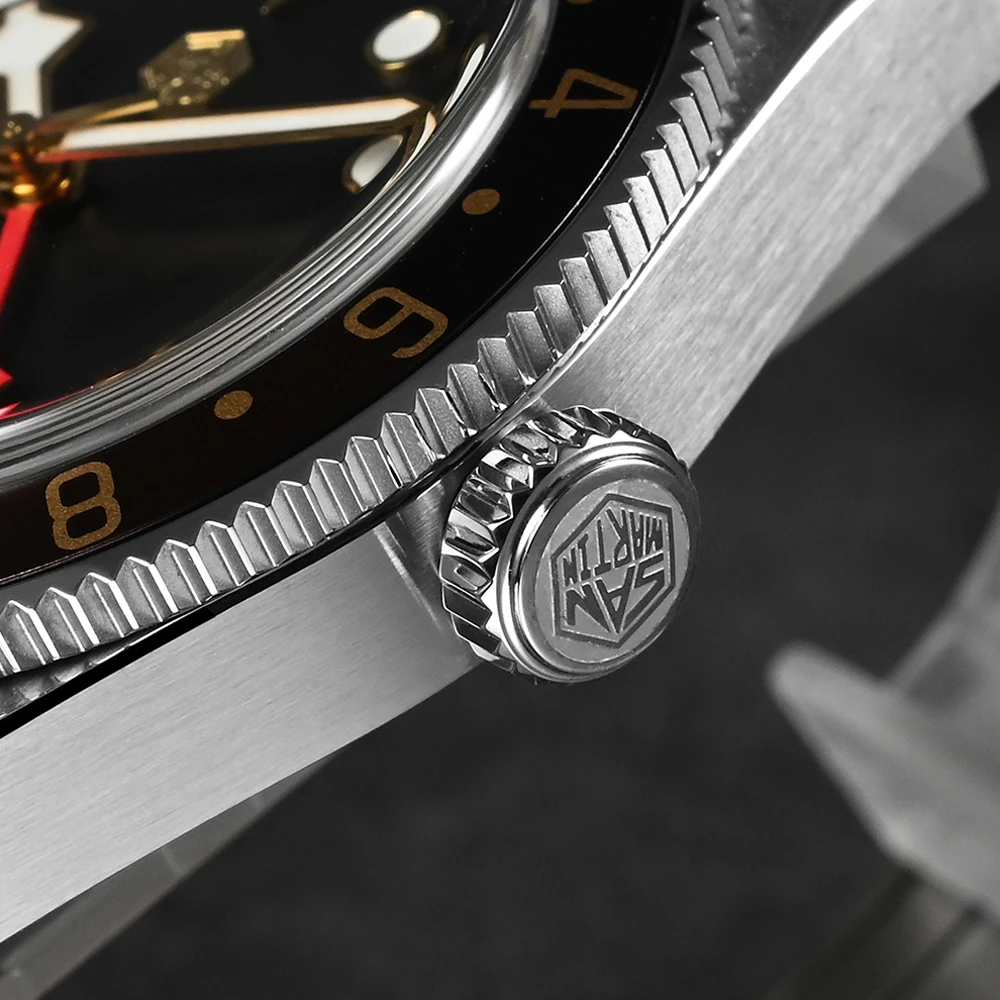 San Martin 39mm Vintage Men Watch With Root Beer Style Bezel NH34 GMT Automatic Mechanical Watches Sapphire Waterproof SN0109