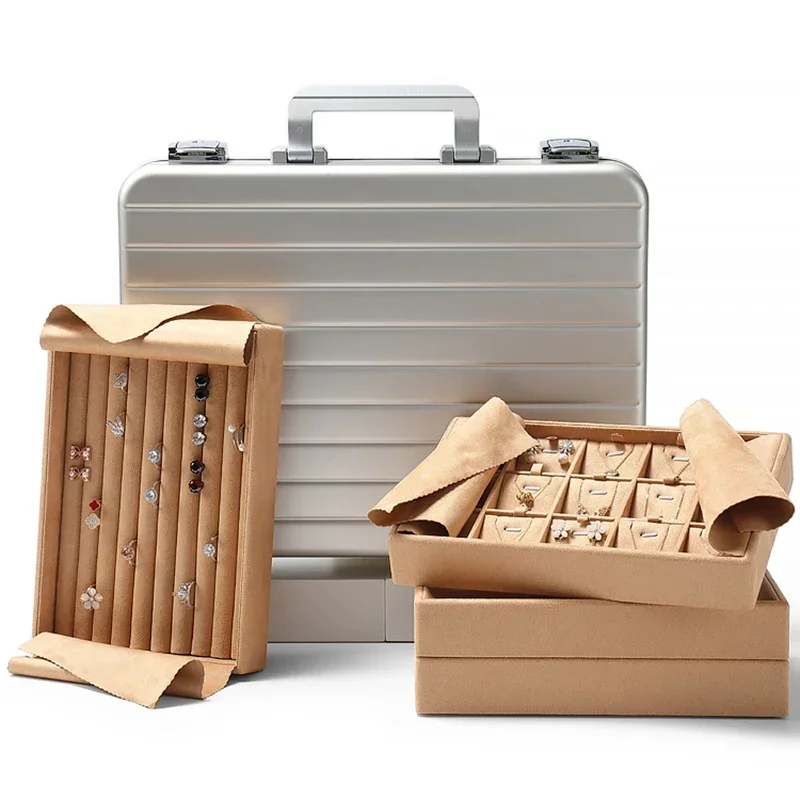 Metal Jewelry Box Necklace Organizer Velvet Rings Holder Bracelet Display Showcase Earrings Business Storage Boxes Tray Gift