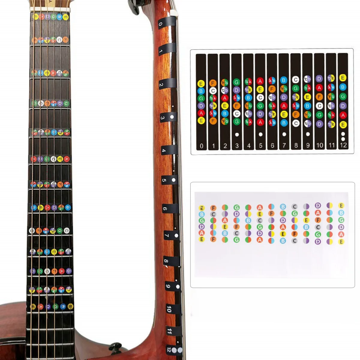 Miwayer Guitar Fretboard Notes Map Labels Stickers 6 String Transparent and Black Fingerboard Fret Decals for Guitar Beginner