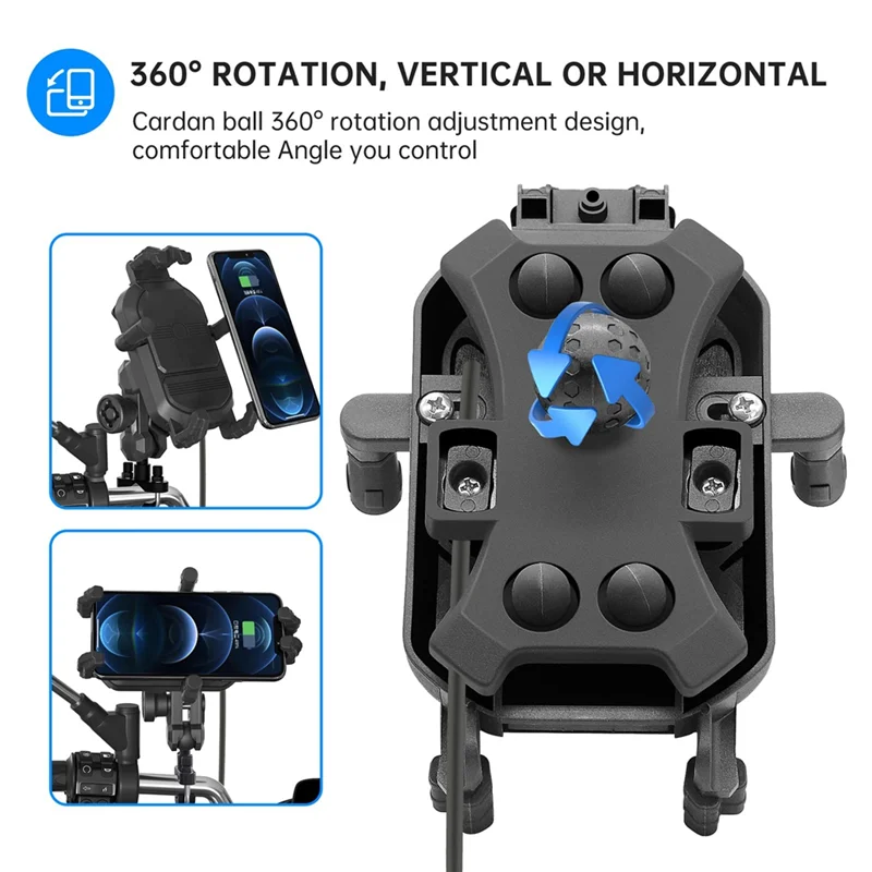 Motorcycle Handlebar Phone Mount With 15W Wireless Charger & Vibration Dampener, Anti-Theft, Adjustable Phone Holder, Durable