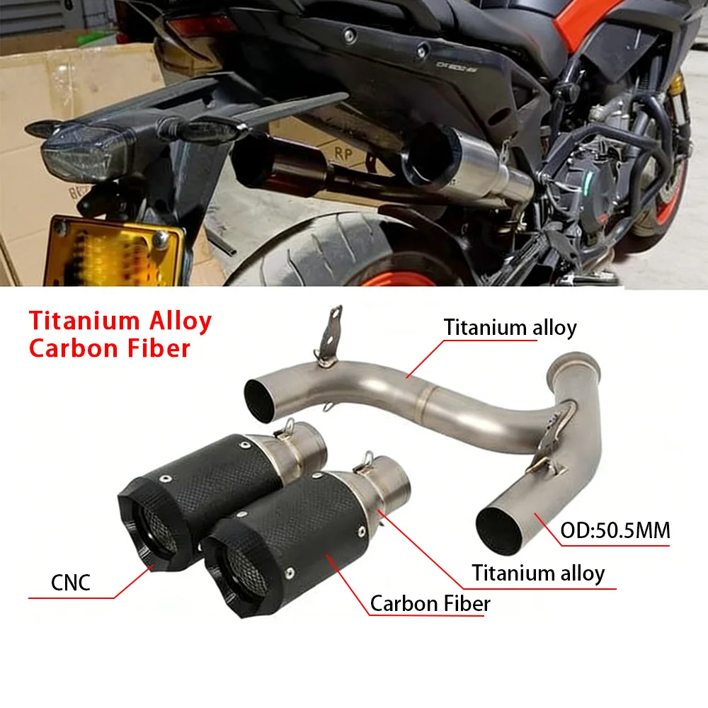 Exhaust Systems Titanium Dual Exhaust Mid Pipe Carbon Muffler Modified Slip On For Duke 790 890R Exhausts Pipes