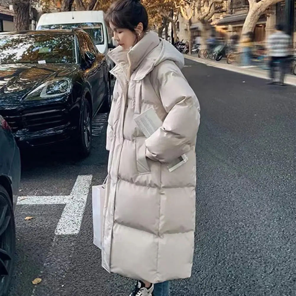 Winter Down Coat Zipper Hooded Long Thickened Padded Women Parkas Keep Warm Padded Stand Collar Quilted Coats Winter Coat