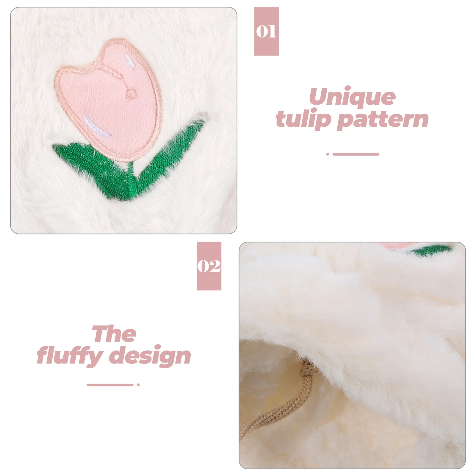 

Tulips Warm Fleece Gloves for Outdoor ry Women Cute Comfortable Warming White Fuzzy Woolen Woman