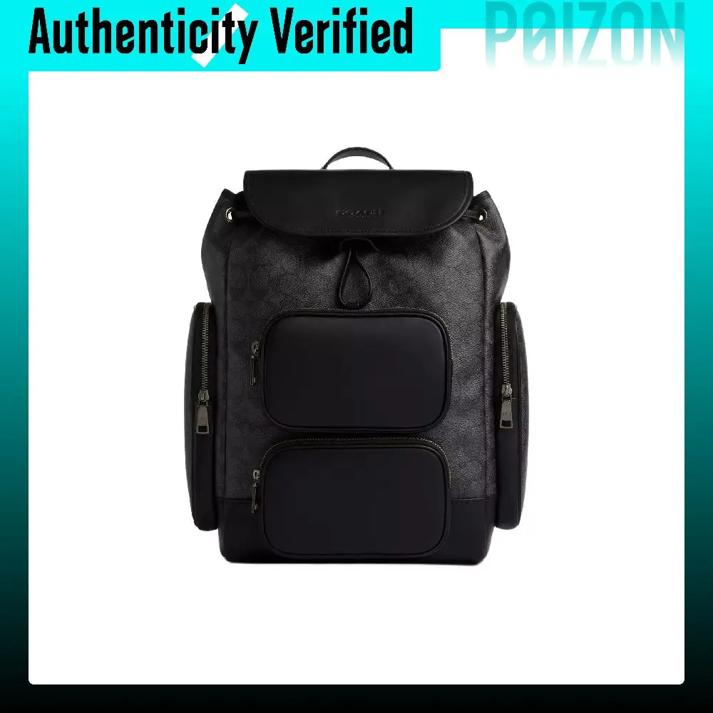 COACH Coated Canvas With Calfskin Backpack Large Men's Dark Umber & Black CDC71-QBMI5