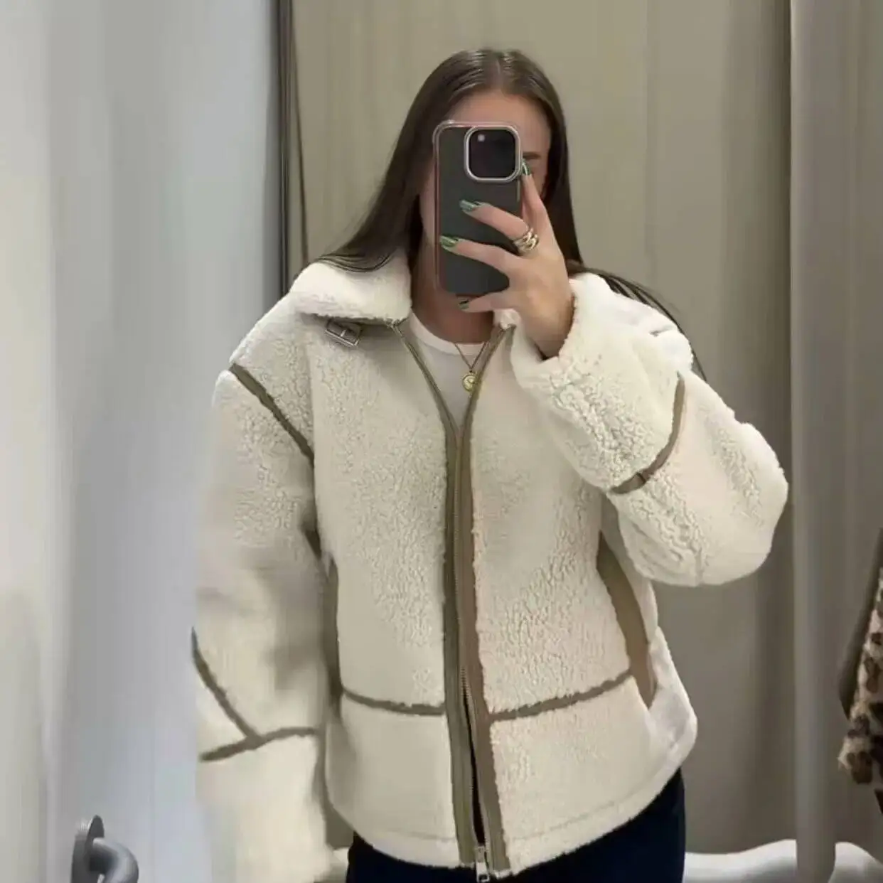 Autumn And Winter New Women's Loose Fleece Double-Sided Long-Sleeved Lapel Short Jacket Coat Commuting Warm