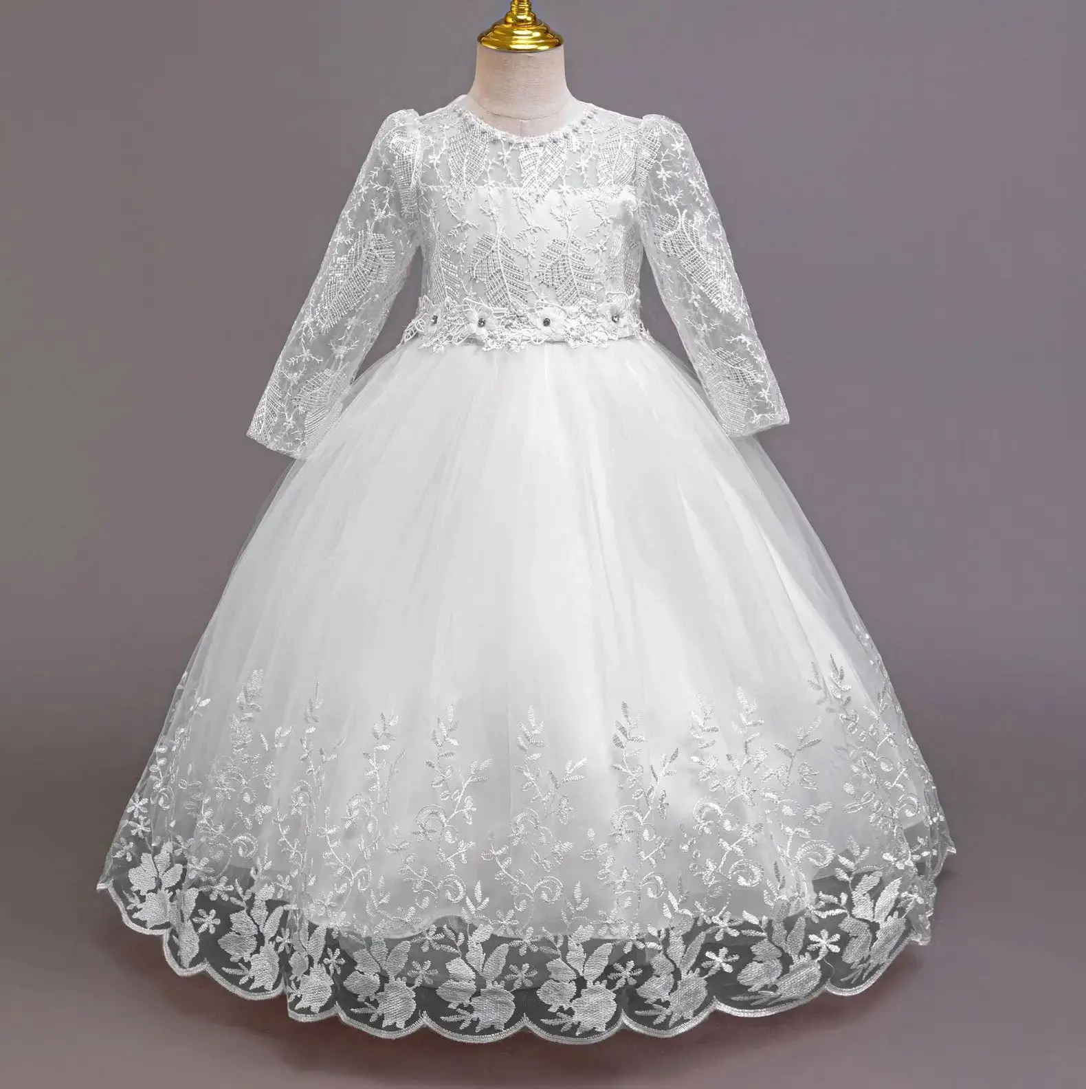 Embroidery Girl Party Dress for Wedding Long Sleeve Children Girls' Red Clothes Kids Elegant Evening Dresses 4-12Y