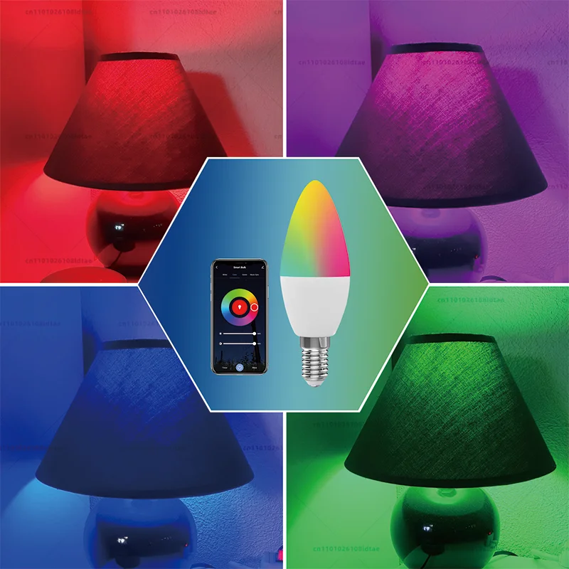 Tuya Wifi E14 Candle Lamp App Control Smart Bulb 5/7/9W RGB+CW LED Light Dimmable Crystal Group Lamps Works With Alexa Google