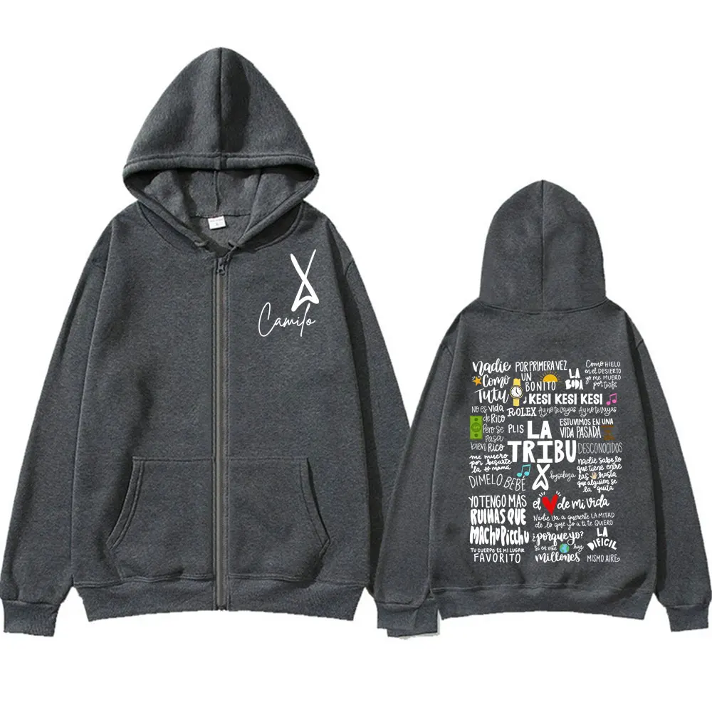 Camilo Por Primera Vez Printed Zip Up Hoodies Fashion Vintage Zipper Sweatshirt Tops Men's Women Long Sleeve Oversized Pullovers