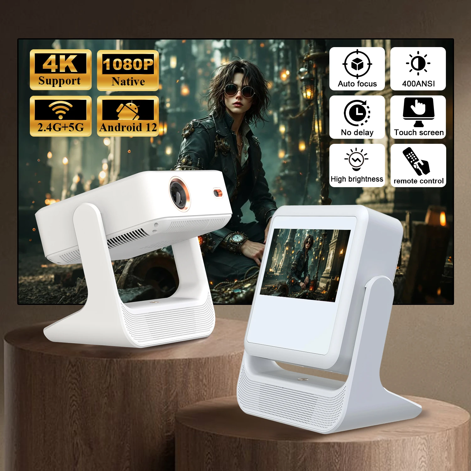 

projetor A2pro Smart 4K Projector - 1080P, Dual Display, Touch Screen, Android System, Gaming & KTV