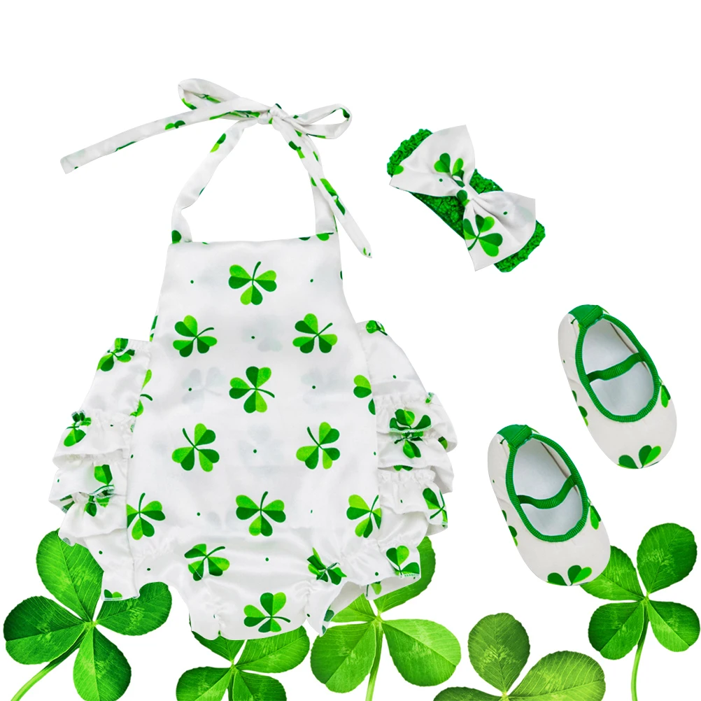 

3 Pcs Patrick Belly Bag Baby One Pieces Newborn Girl Clothes Apron Rompers Pattern Outfits Clover Design Soft Comfortable