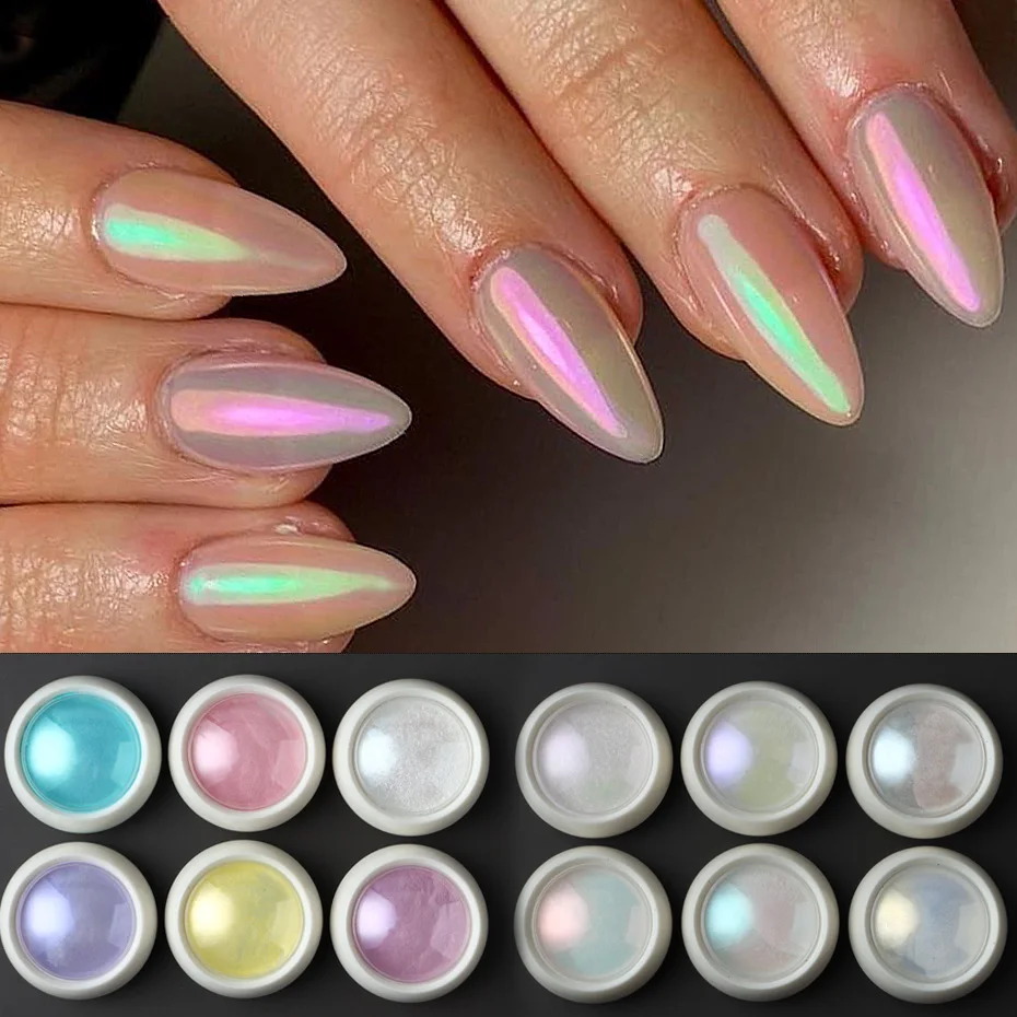 6 Colors Nail Art Glitter Powder Aurora Effect Iridescent Pigment Nail Art Gel Polish Pearl Dust DIY Manicure Decorations