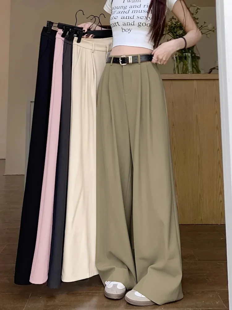 

Женские брюки с высокой талией, свободного кроя, в корейском стиле, весна-лето, повседневные, прямые, широкие, в пол