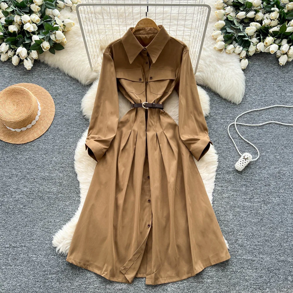 

Long Dress Women Dresses A Line Vestidos High Waist Y2k Streetwear Elegant Splice Party Night Work Turn Down Collar Full Sleeve