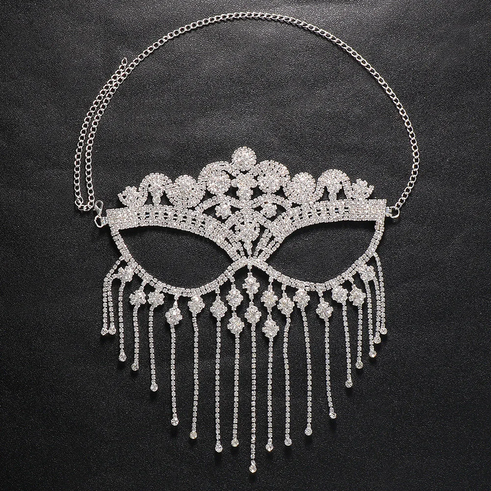 Nightclub Crystal Sexy Tassel Mask Veil Masquerade Accessories Handmade Exotic Women Rhinestone Mask Chain Dance Face Jewelry