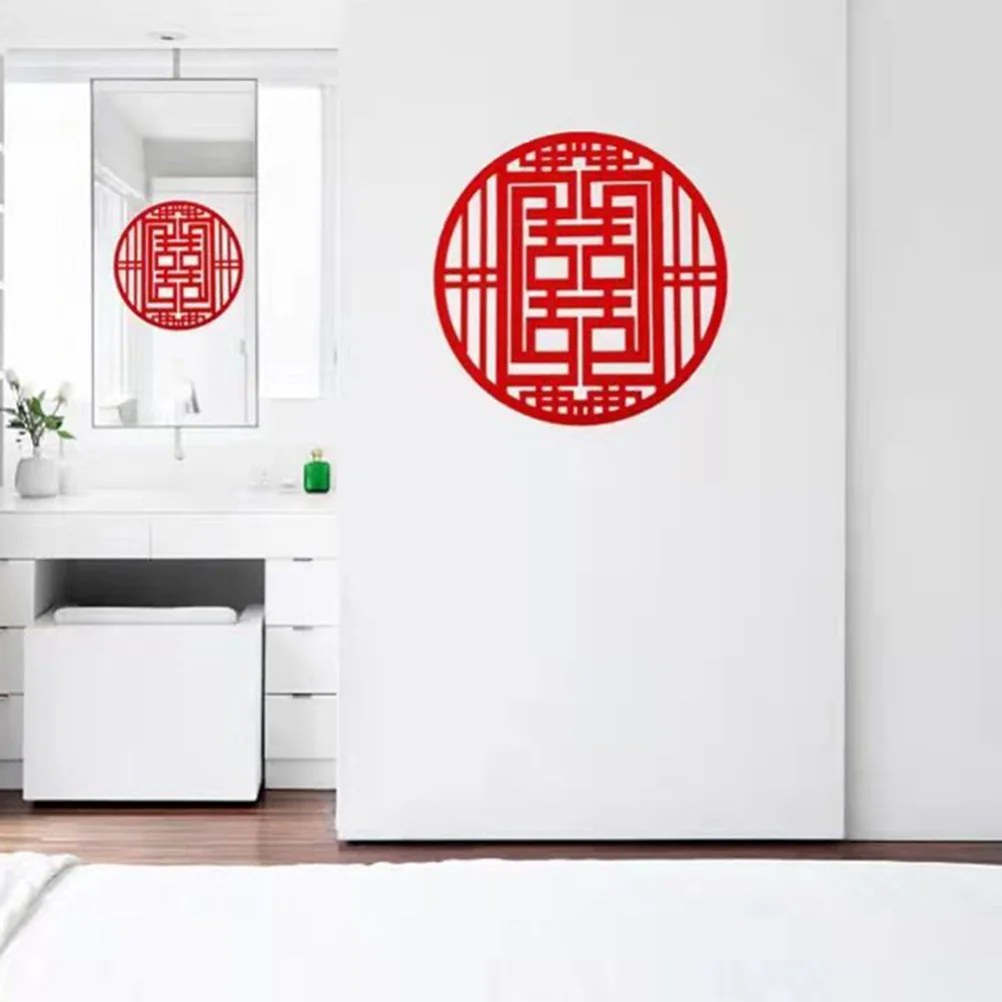 

4pcs Red Non-Woven Double Happiness Cut Window Sticker Wedding Room Decor Chinese Traditional Party New Layout Festival