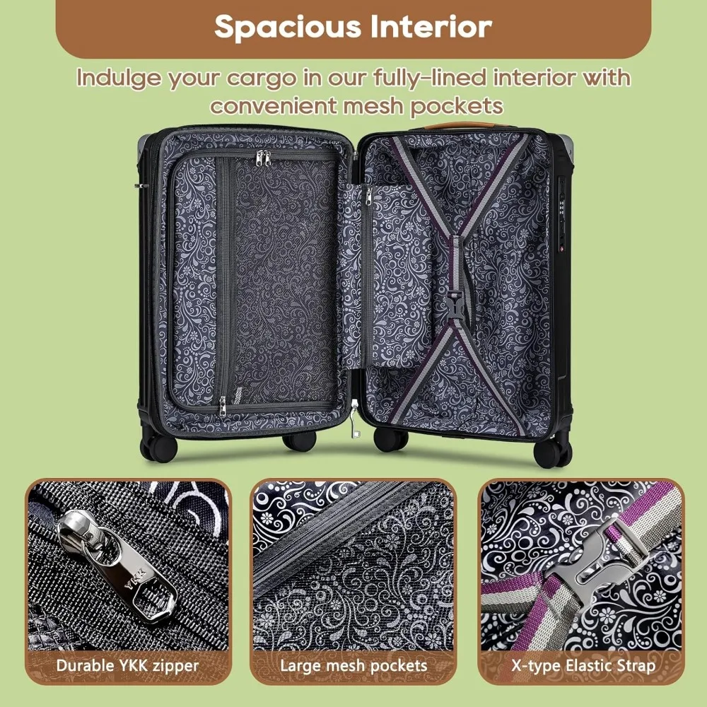 Expandable Hardside Spinner Suitcase with Smart Cup Holder, USB Port, and TSA Lock - 20 Inch Luggage for Travel