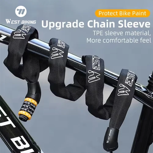 Imagen 2 del producto WEST BIKING-candado de bicicleta de 65-150CM, candado de cadena de bicicleta de longitud múltiple, candado de seguridad antirrobo con contraseña de 5 dígitos para motocicleta