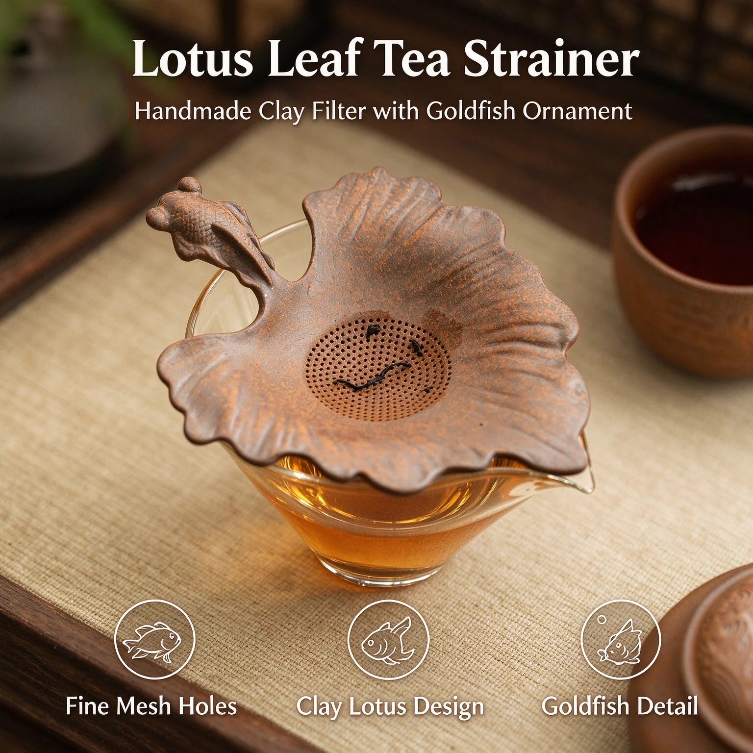 Creative Goldfish Tea Strainer Old Rock Clay Coarse Clay Tea Filter Household Ceramic Gongfu Tea Accessory For Tea Brewing Decor