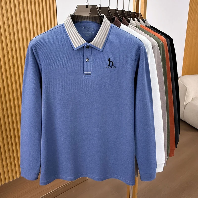 Modisches Herren-Poloshirt mit Print, Herbst, hautfreundlich, wärmend, langärmelig, 100% Baumwolle, vielseitige Herrenbekleidung für den Alltag. – Detail 4
