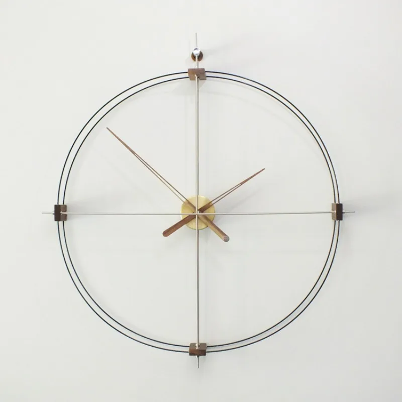 Wall clock, living room fashion, minimalist personality, silent light luxury, simple dining room, three-pole double-circle atmos
