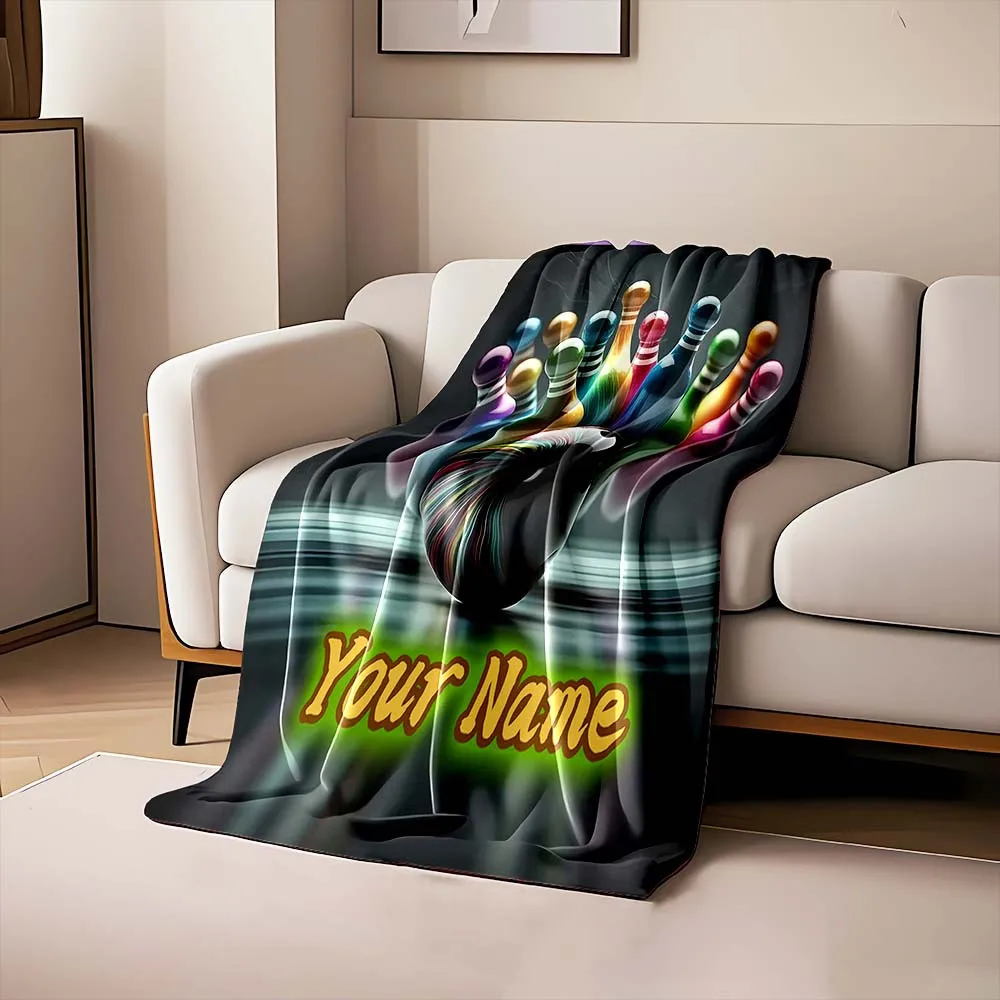 Super Soft Bowling Pins Theme Throw Blanket Fleece Throw Couch Decor Gift for Boys Men Sports Gaming Living Room Xmas