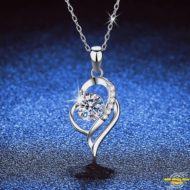 

1.0ct Moissanite S925 Silver Necklet Pendant for Women Men Plated Platinum Heart to Heart Charm Necklace Jewelry Wholesale